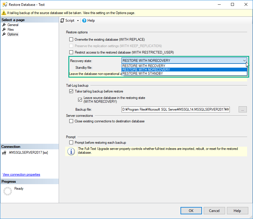 sqlserver 復元 し てい ます